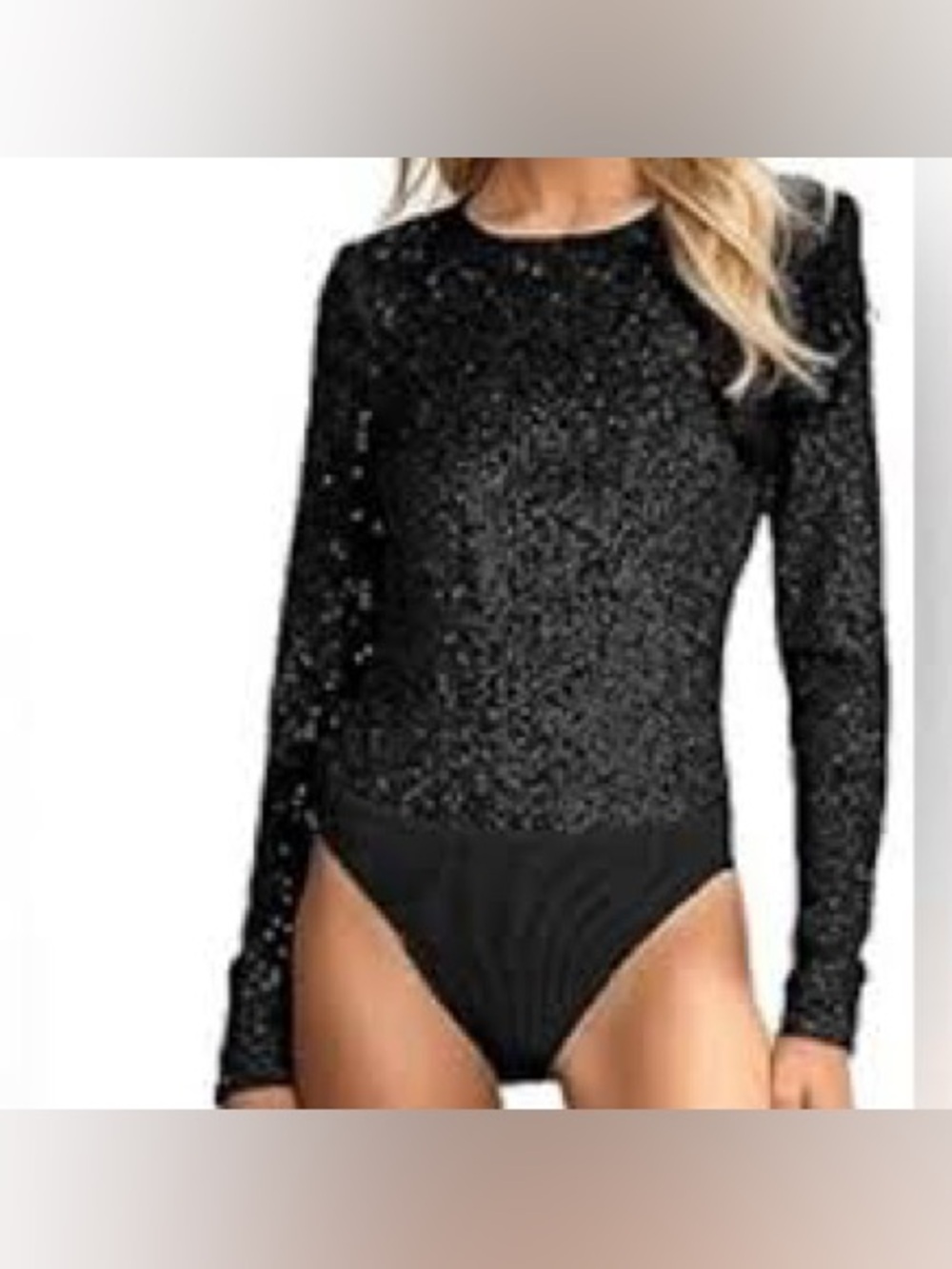 Endless Rose Black Sequin Long Sleeve Bodysuit with Shoulder Pads Size S